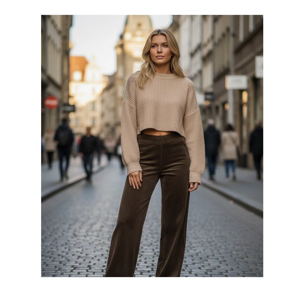 Avenue Montaigne Velour Cropped Ribbed Low Waist Pants